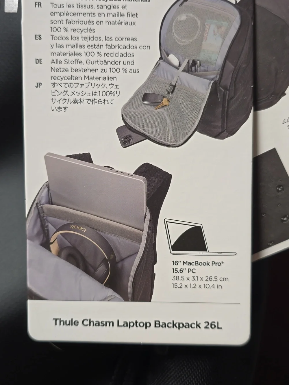 HOST PICK. NWT. Thule Black Chasm Laptop Backpack 26L with Sleek Front Panel